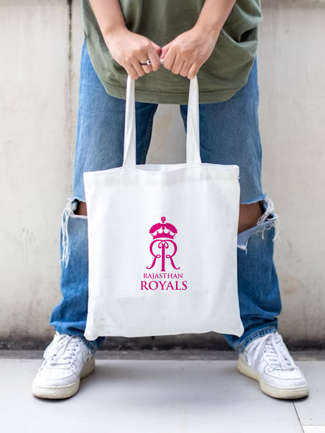 Rajasthan Royals Printed Canvas Casual Tote Bag, Stylish Handbag For Men and Women - Pack of 1 (White) (2)
