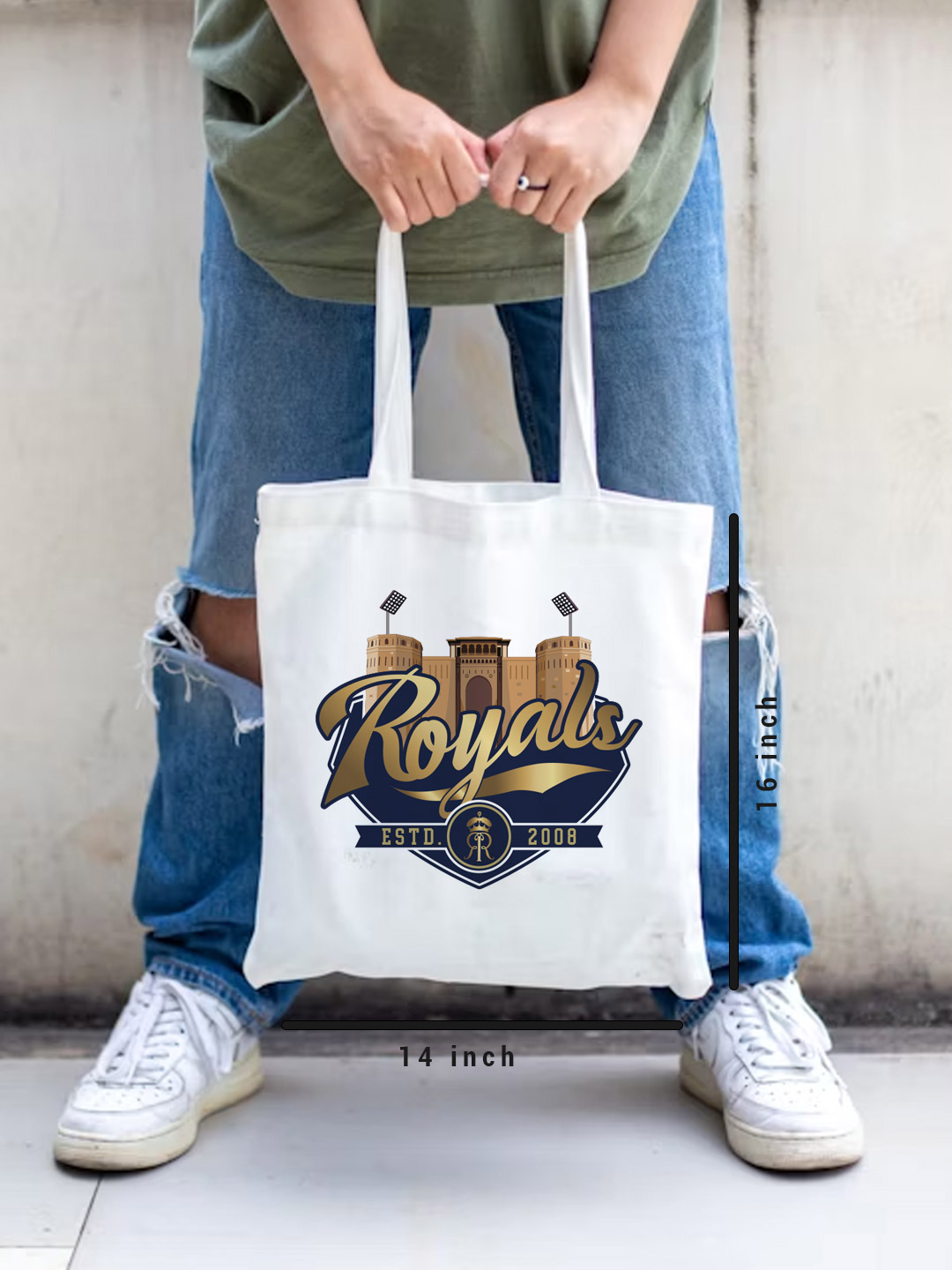 Rajasthan Royals Printed Canvas Casual Tote Bag, Stylish Handbag For Men and Women - Pack of 1 (White) (5)