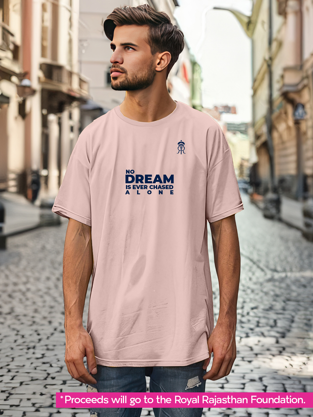 Rajasthan Royals Rahul Dravid Oversized Fan T-Shirt in Peach (4)