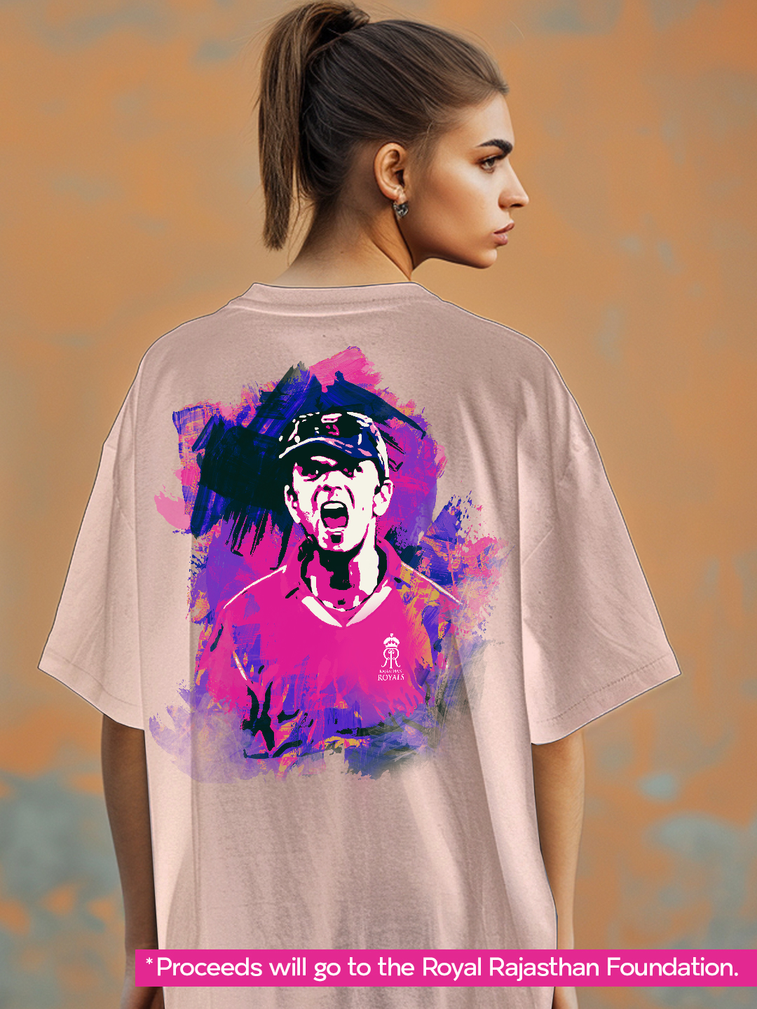 Rajasthan Royals Rahul Dravid Oversized Fan T-Shirt in Peach (7)