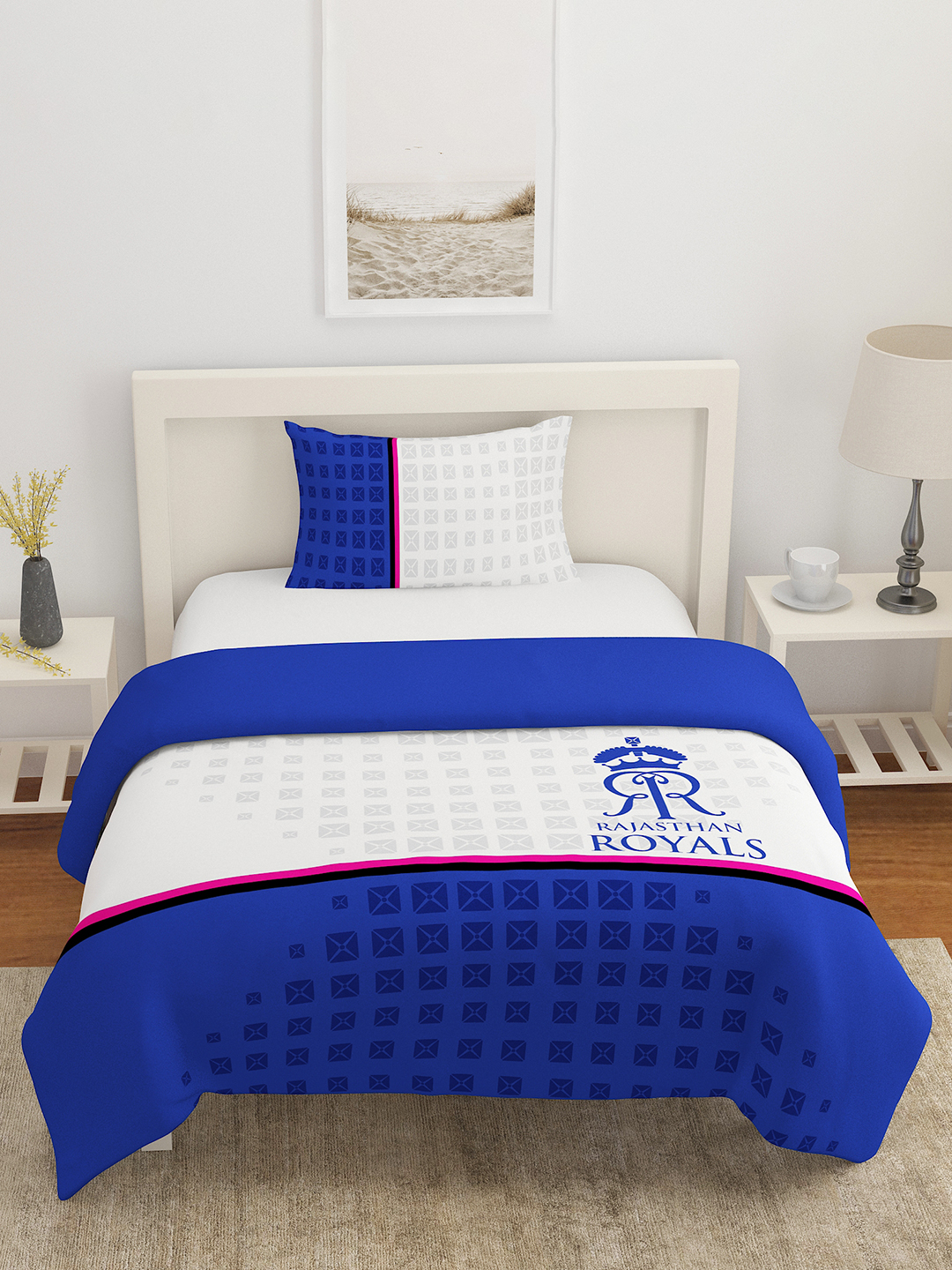 Premium Quality Microfiber, Super Soft and Lightweight, Single Bed Comforter, 120 GSM, 158x245(cm)  - White/Blue