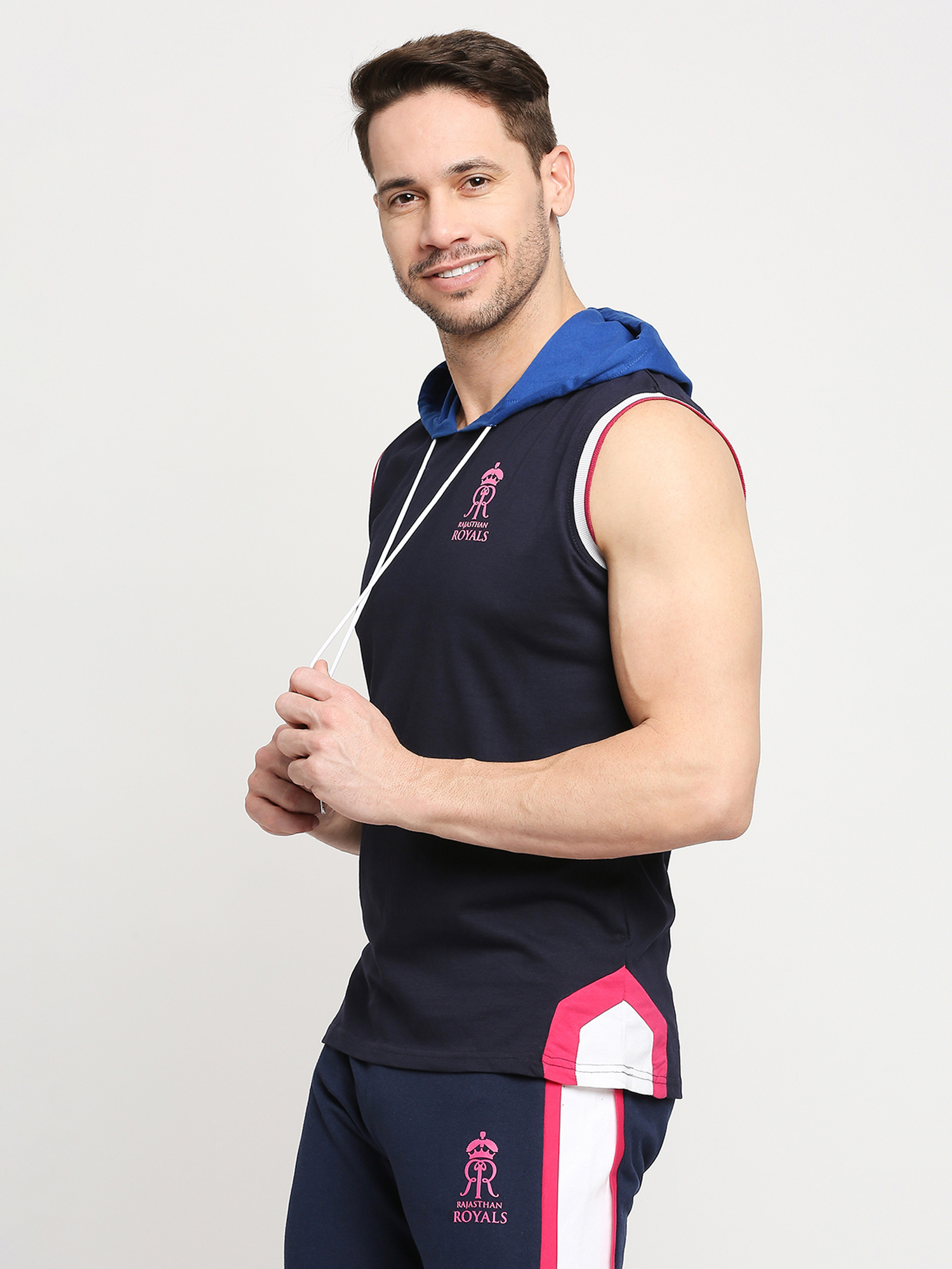 Rajasthan Royals Rajasthan Royals Mens Dark Blue Vest Hoodie (3)