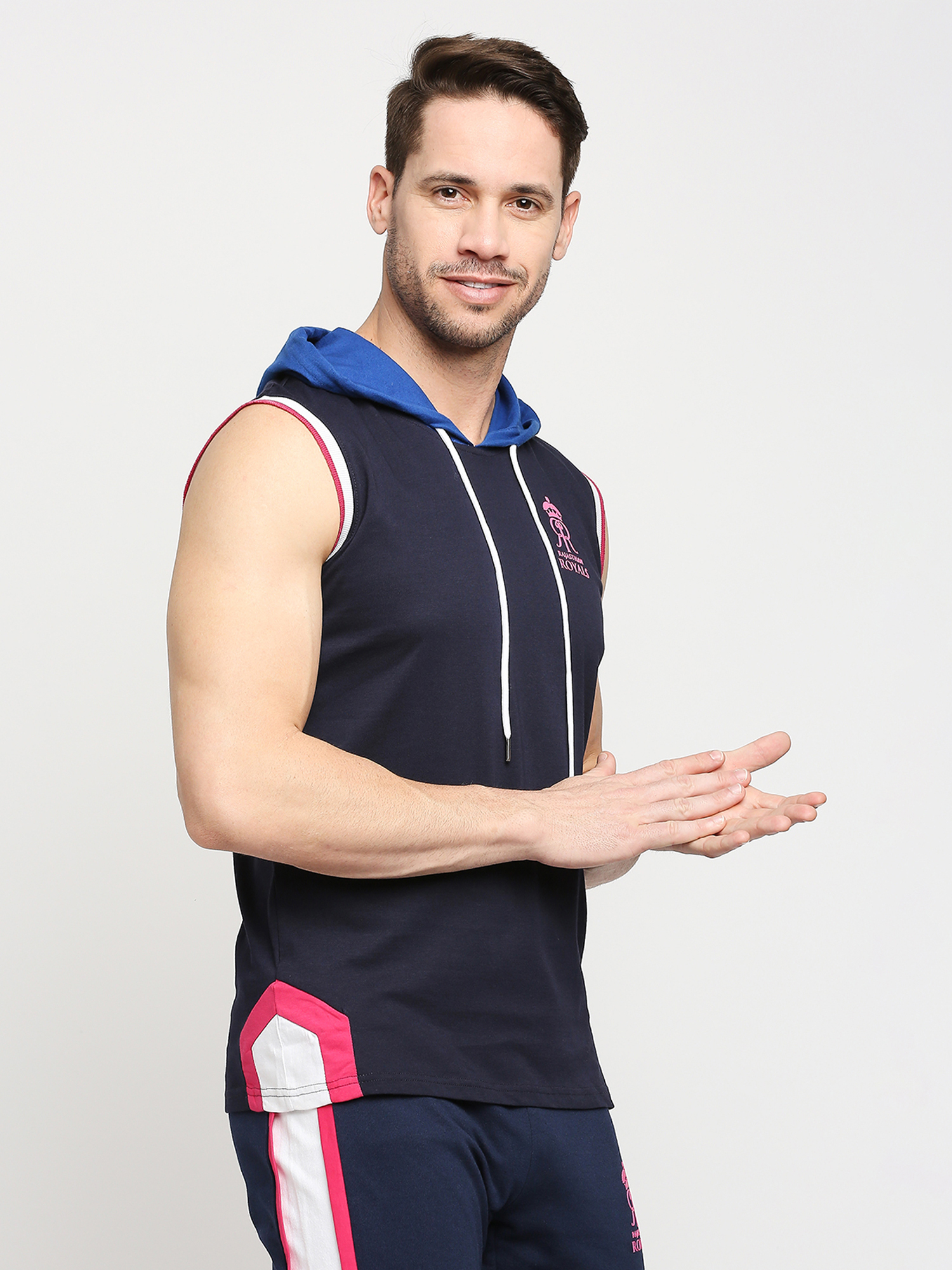 Rajasthan Royals Rajasthan Royals Mens Dark Blue Vest Hoodie (4)