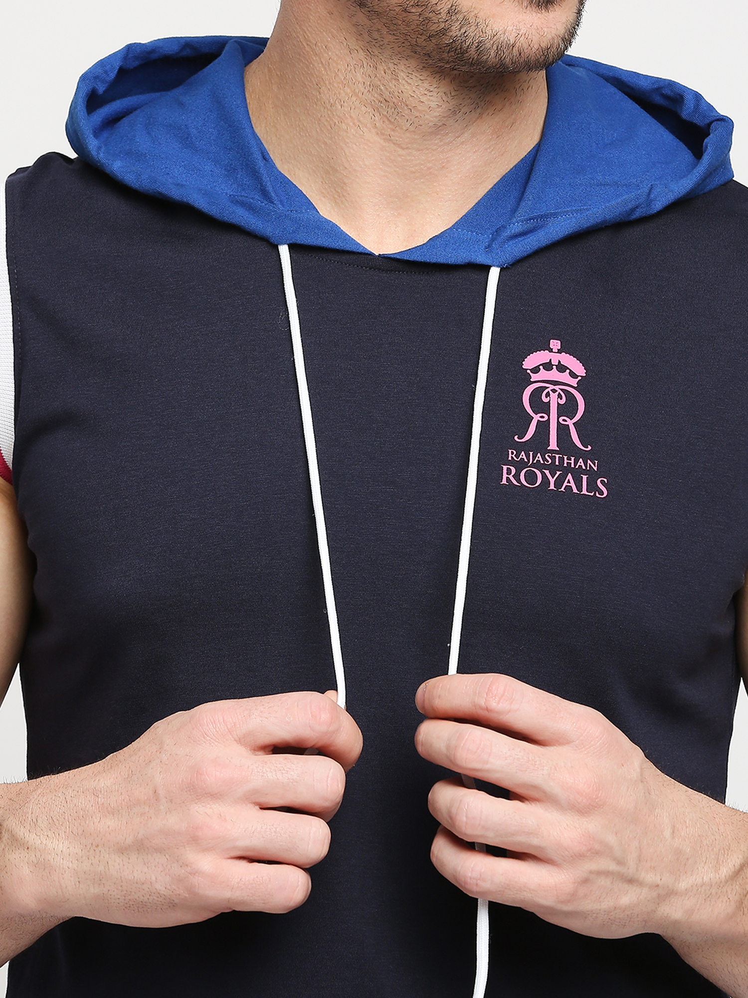 Rajasthan Royals Rajasthan Royals Mens Dark Blue Vest Hoodie (5)