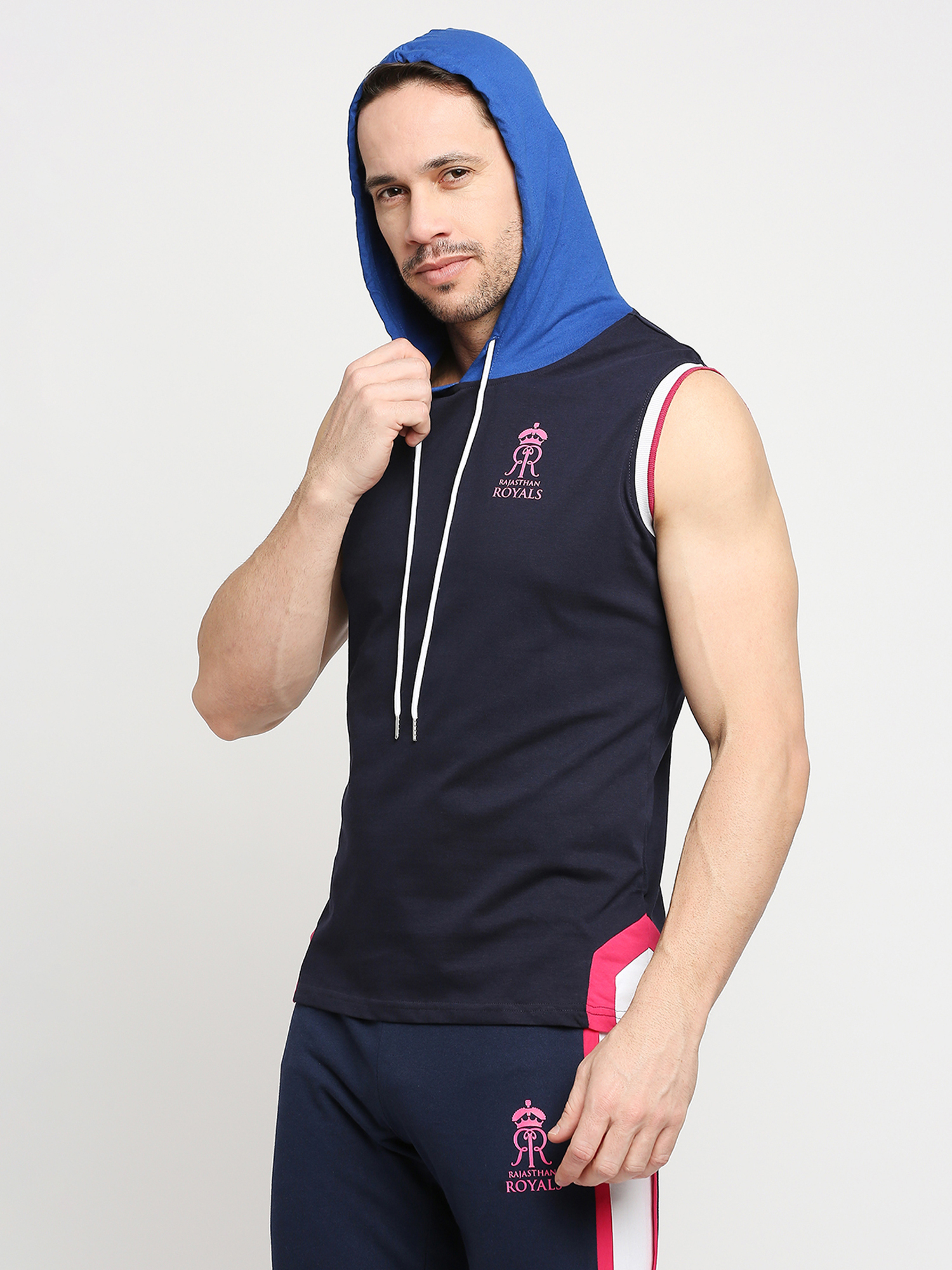 Rajasthan Royals Rajasthan Royals Mens Dark Blue Vest Hoodie (6)