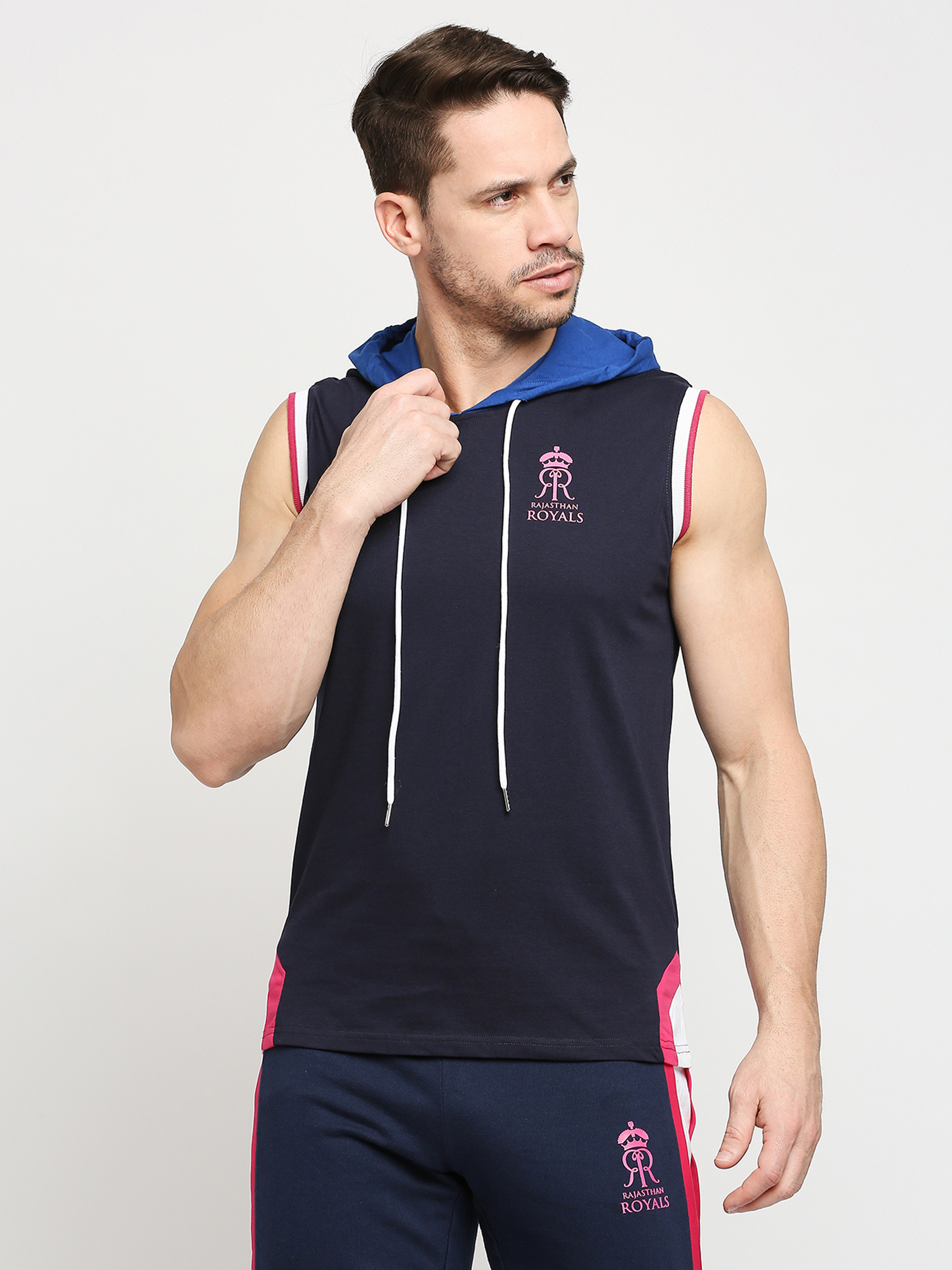 Rajasthan Royals Rajasthan Royals Mens Dark Blue Vest Hoodie (1)