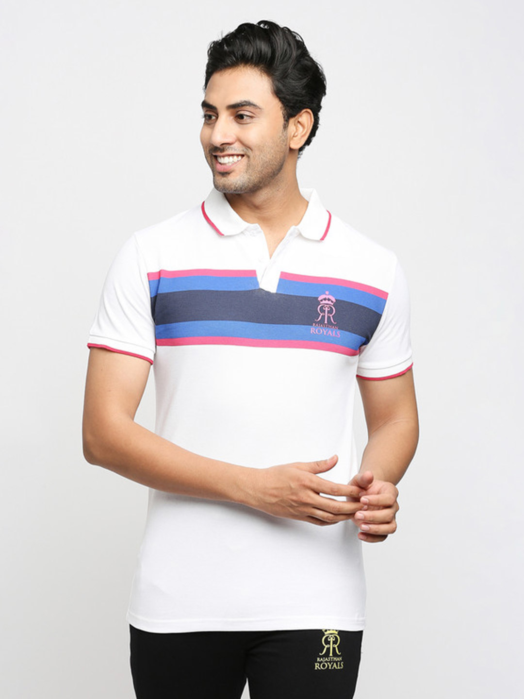 Rajasthan Royals Rajasthan Royals White and Blue Polo T-Shirt (1)