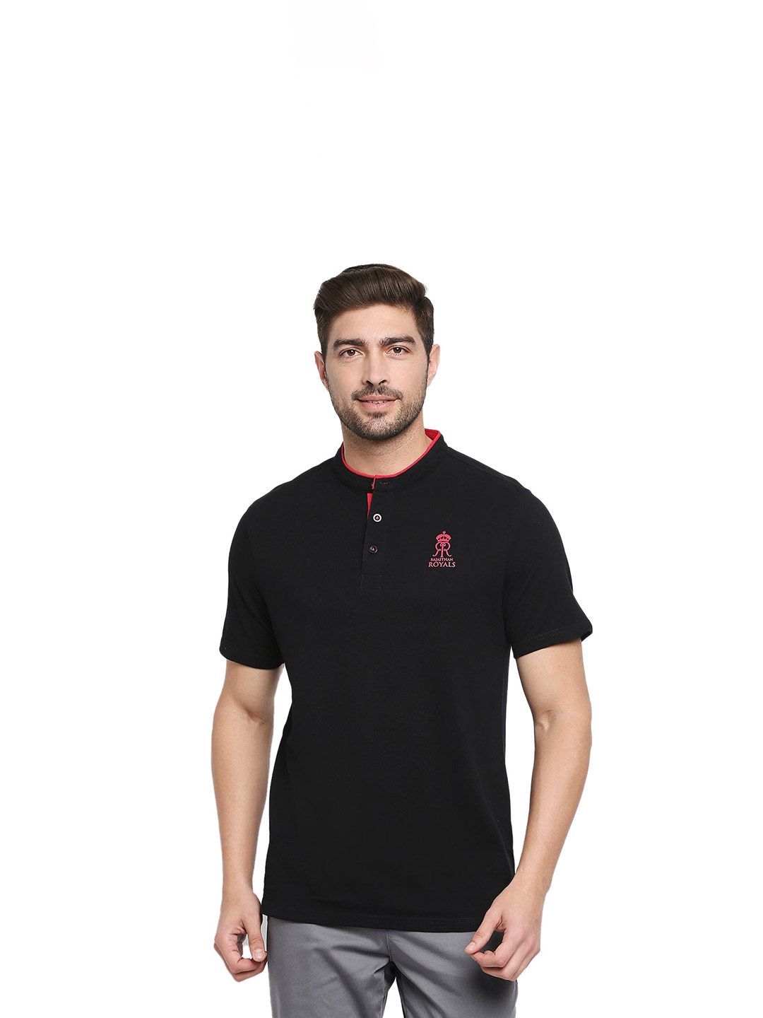 Rajasthan Royals RR Men's Black Regular Fit Polo (1)