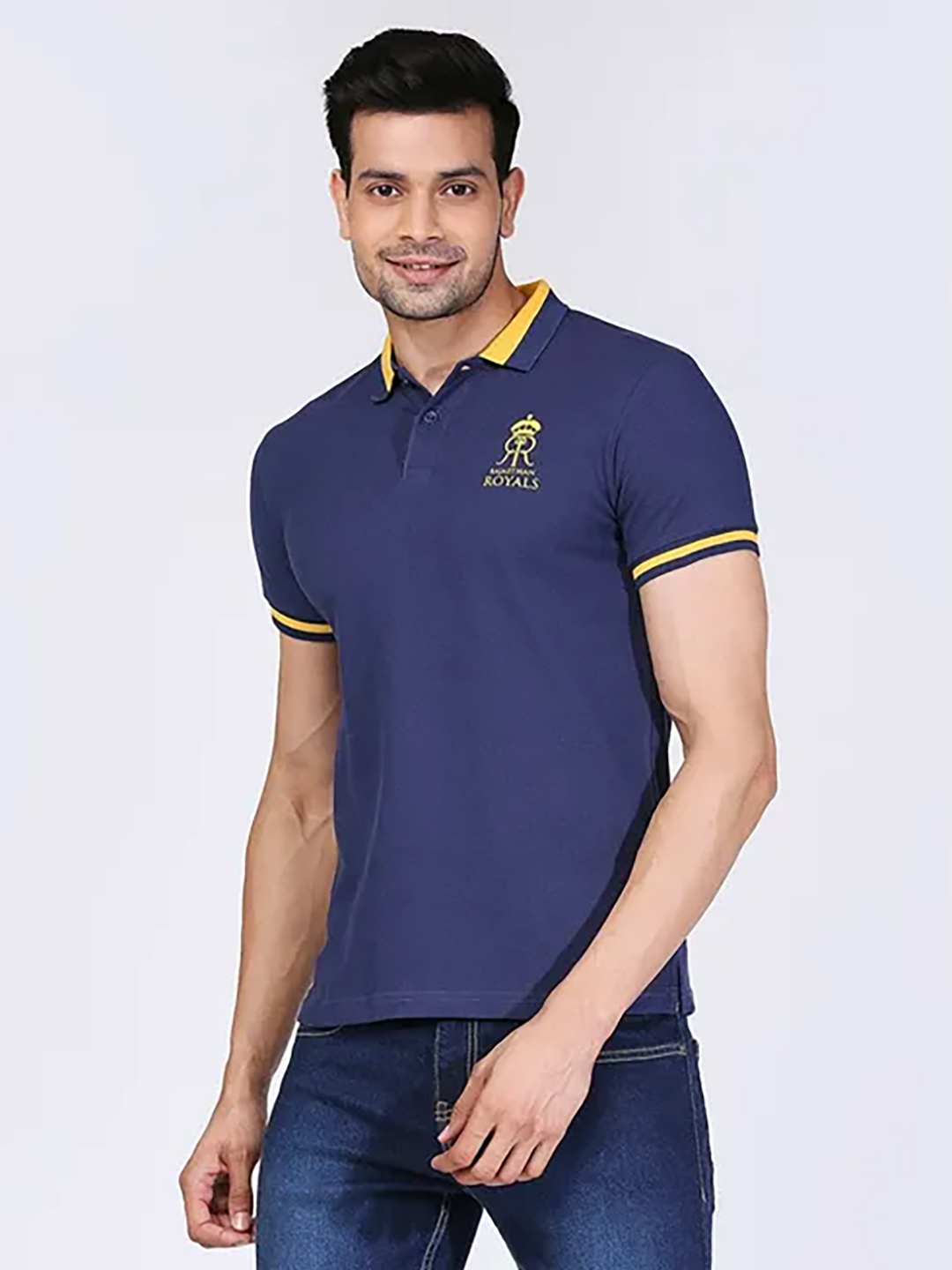 Rajasthan Royals RR Men's Blue Regular Fit Polo (1)