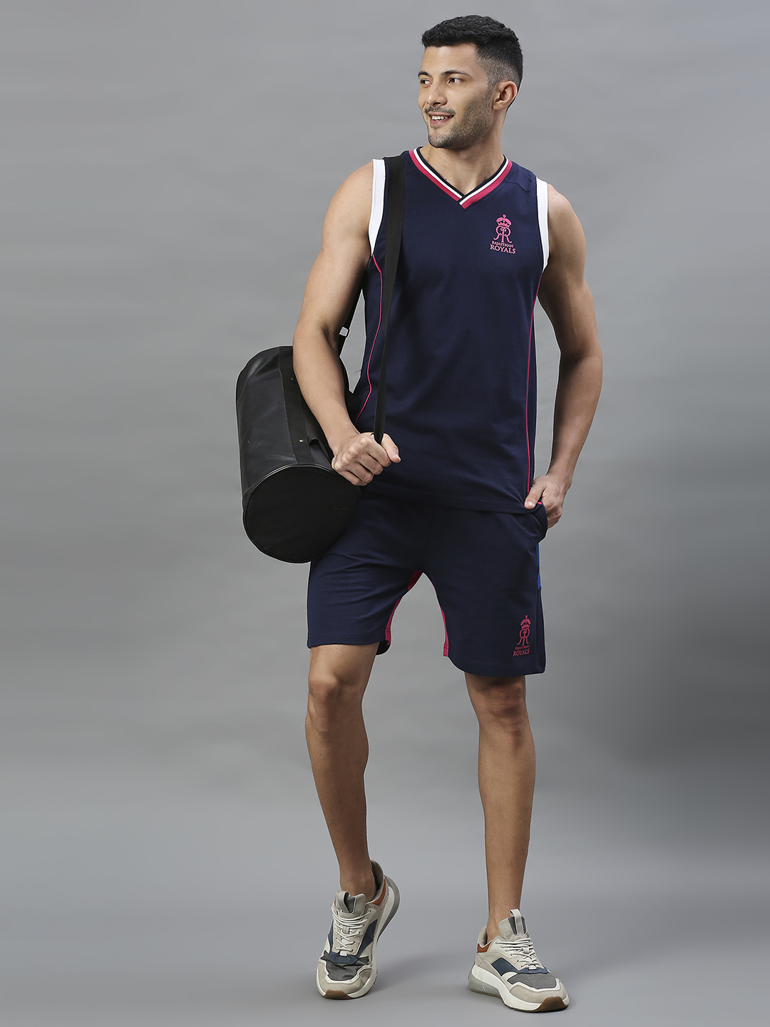 Rajasthan Royals RR Official Men Navy Blue Printed V-Neck Vests (5)