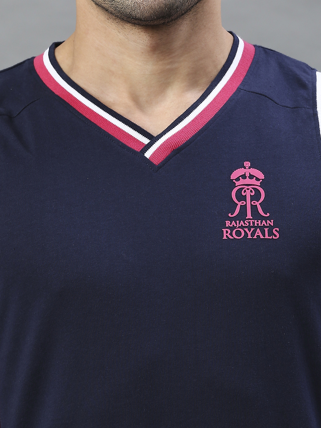 Rajasthan Royals RR Official Men Navy Blue Printed V-Neck Vests (6)