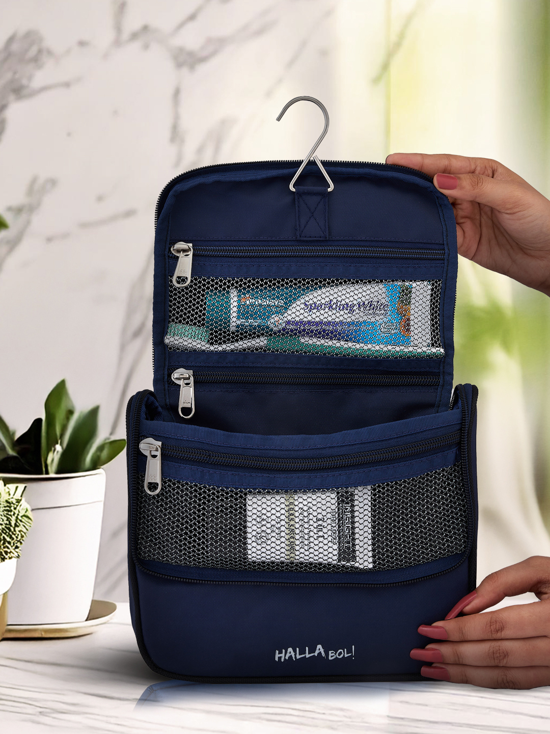Rajasthan Royals Travel Organizer For Shaving Kit and Cosmetics Toiletry Kit Bag with Large Storage Compartments (Blue/P (4)