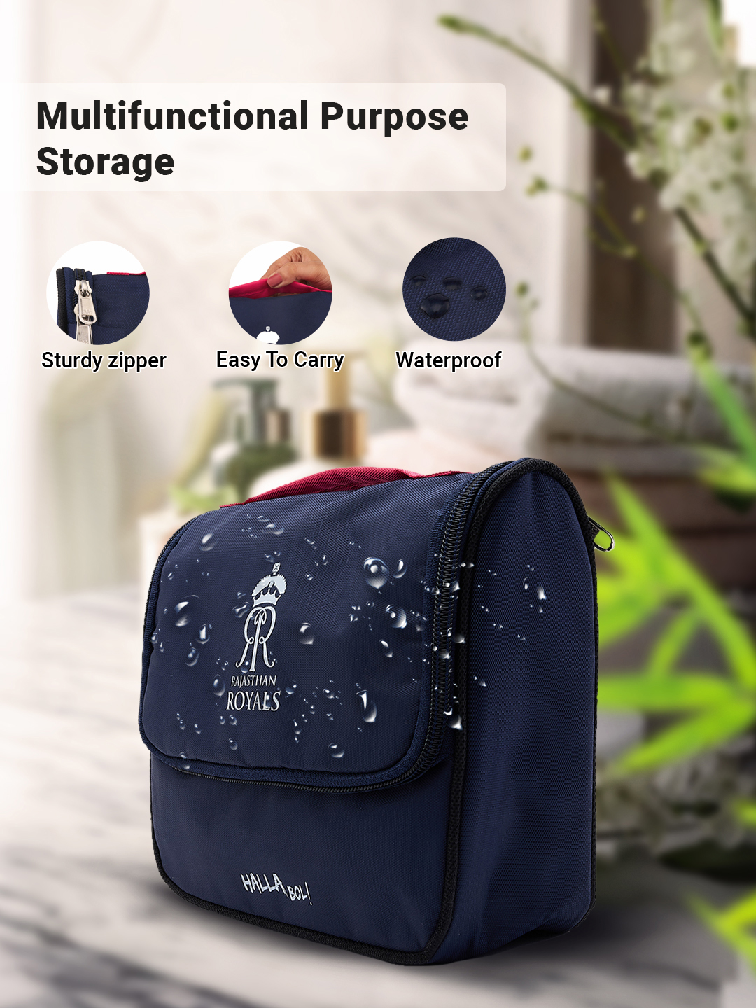 Rajasthan Royals Travel Organizer For Shaving Kit and Cosmetics Toiletry Kit Bag with Large Storage Compartments (Blue/P (3)