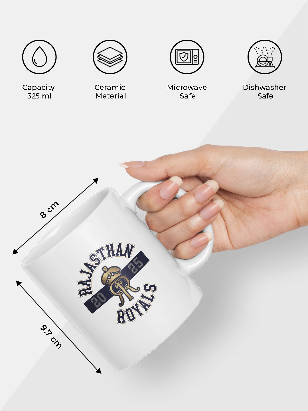 Rajasthan Royals Ceramic Glossy Printed Mug, Microwave and Dishwasher Safe, Tea and Coffee Mug - 325 ml (White) - Pack o (7)