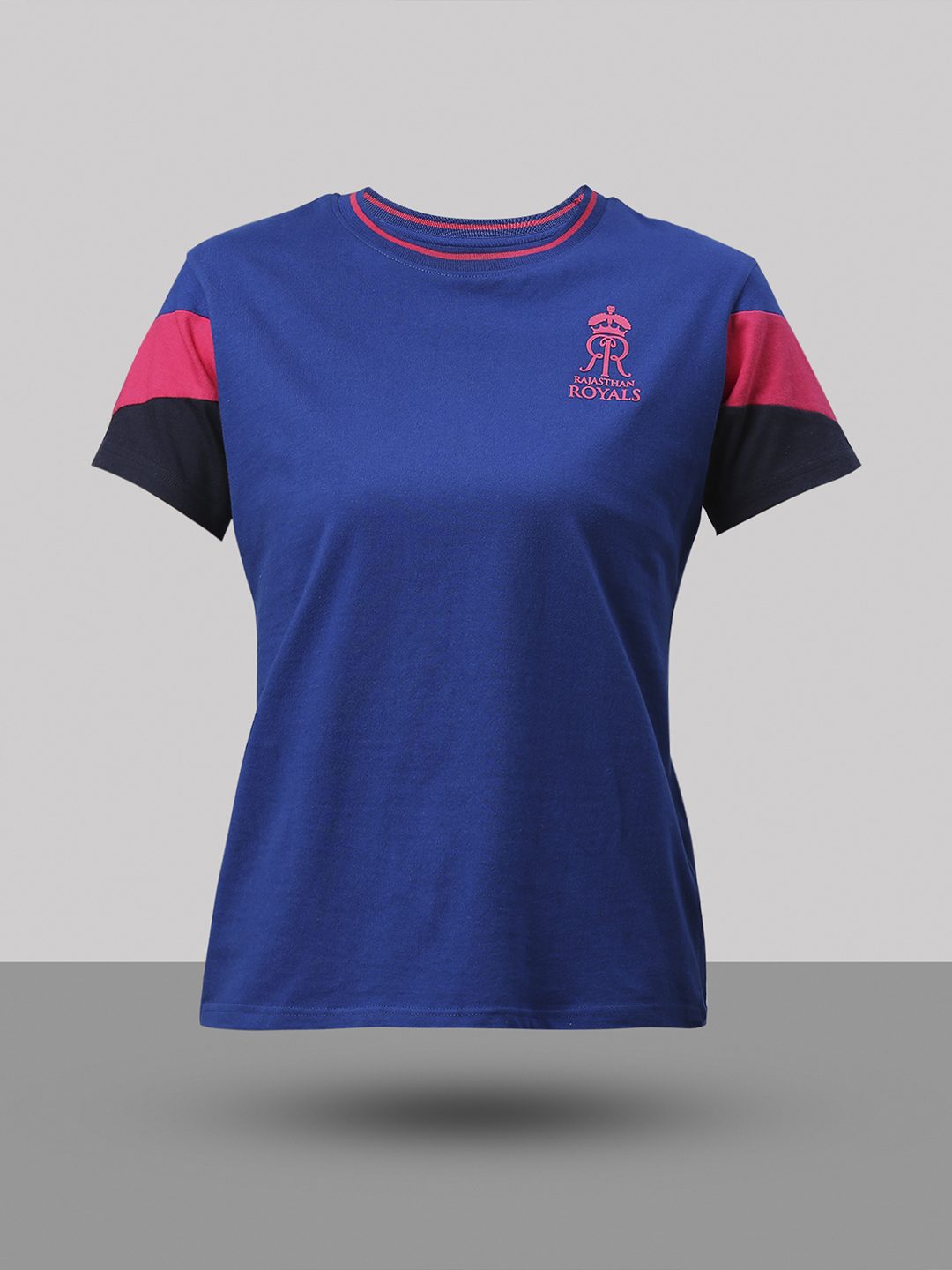 Rajasthan Royals Women Blue Solid Half Sleeves Round Neck Cotton T-Shirt (5)