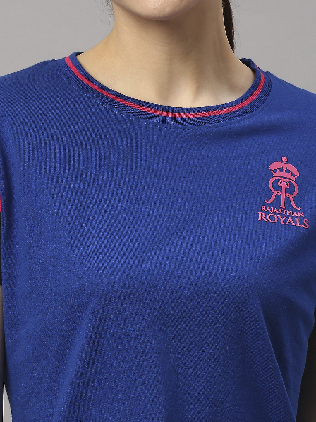 Rajasthan Royals Women Blue Solid Half Sleeves Round Neck Cotton T-Shirt (6)