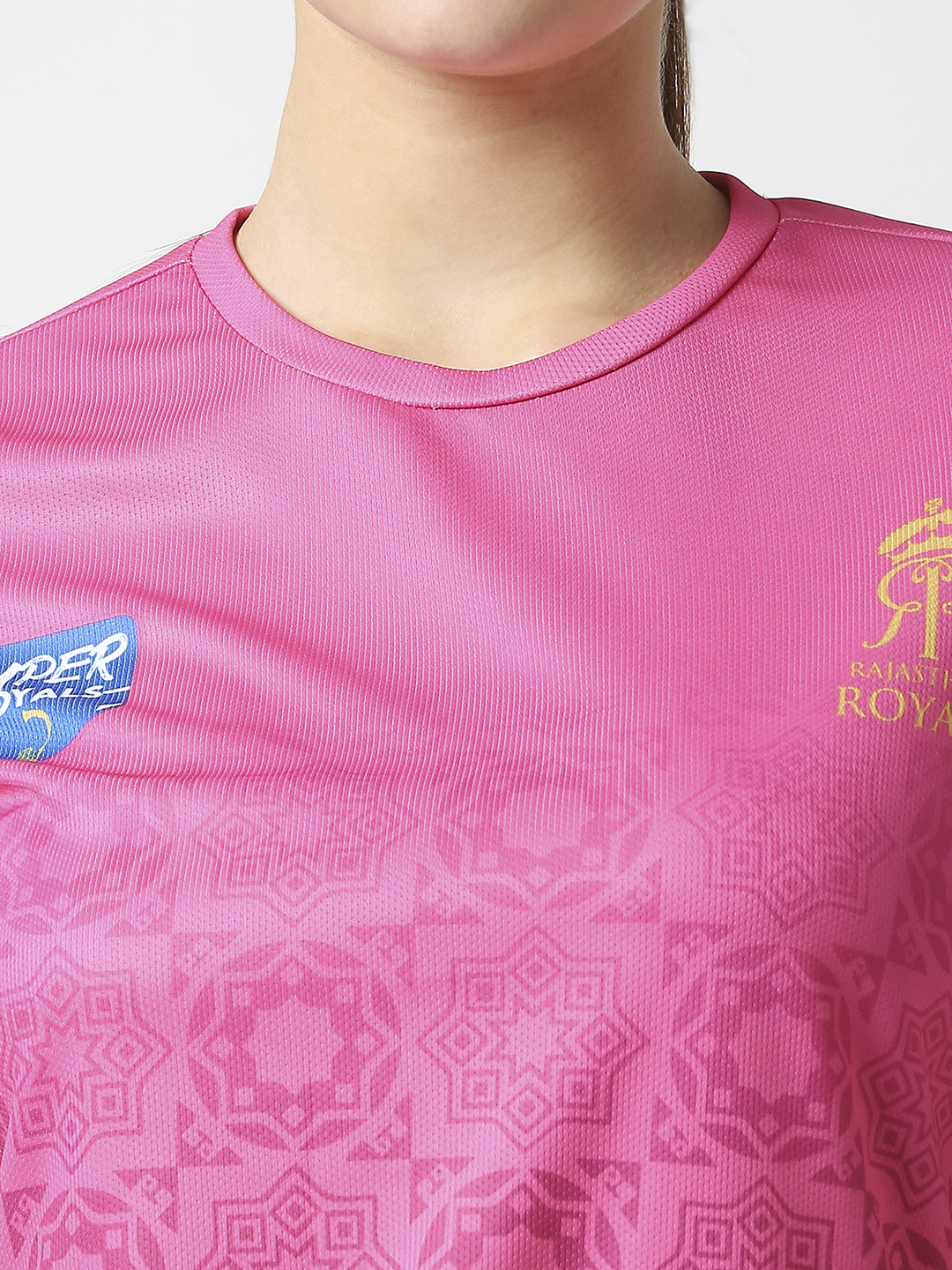 Rajasthan Royals Women Pink All Over Print Half Sleeves Round Neck Polyester Sports T-Shirt (5)