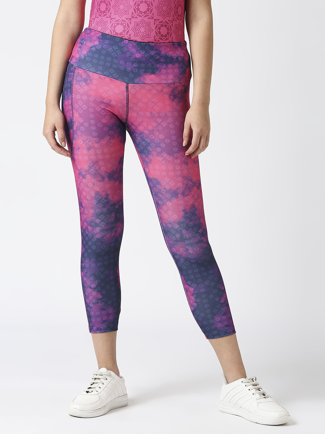 Rajasthan Royals Women Pink Printed High Rise Sustainable Yoga and Gym Tights (1)