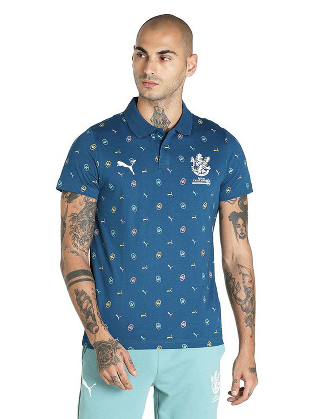 Royal Challengers Bangalore Men All Over Print Half Sleeves Polo Collar Cotton T-Shirt (1)