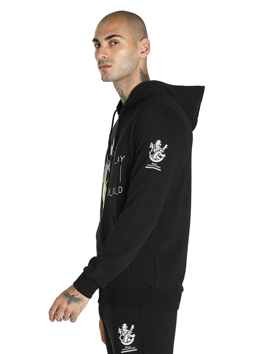Royal Challengers Bangalore Men Black Graphic Printed Full Sleeves Hoodie (2)