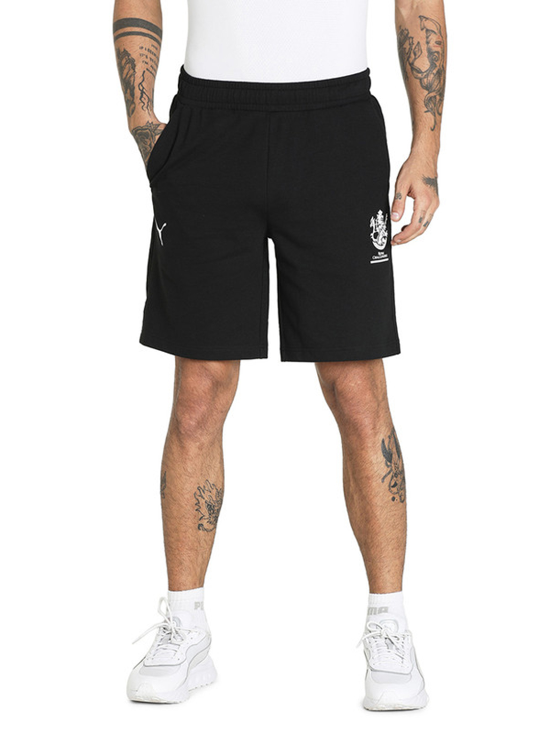 Royal Challengers Bangalore Men Black Graphic Printed Mid-Rise Cotton Sports Shorts (1)