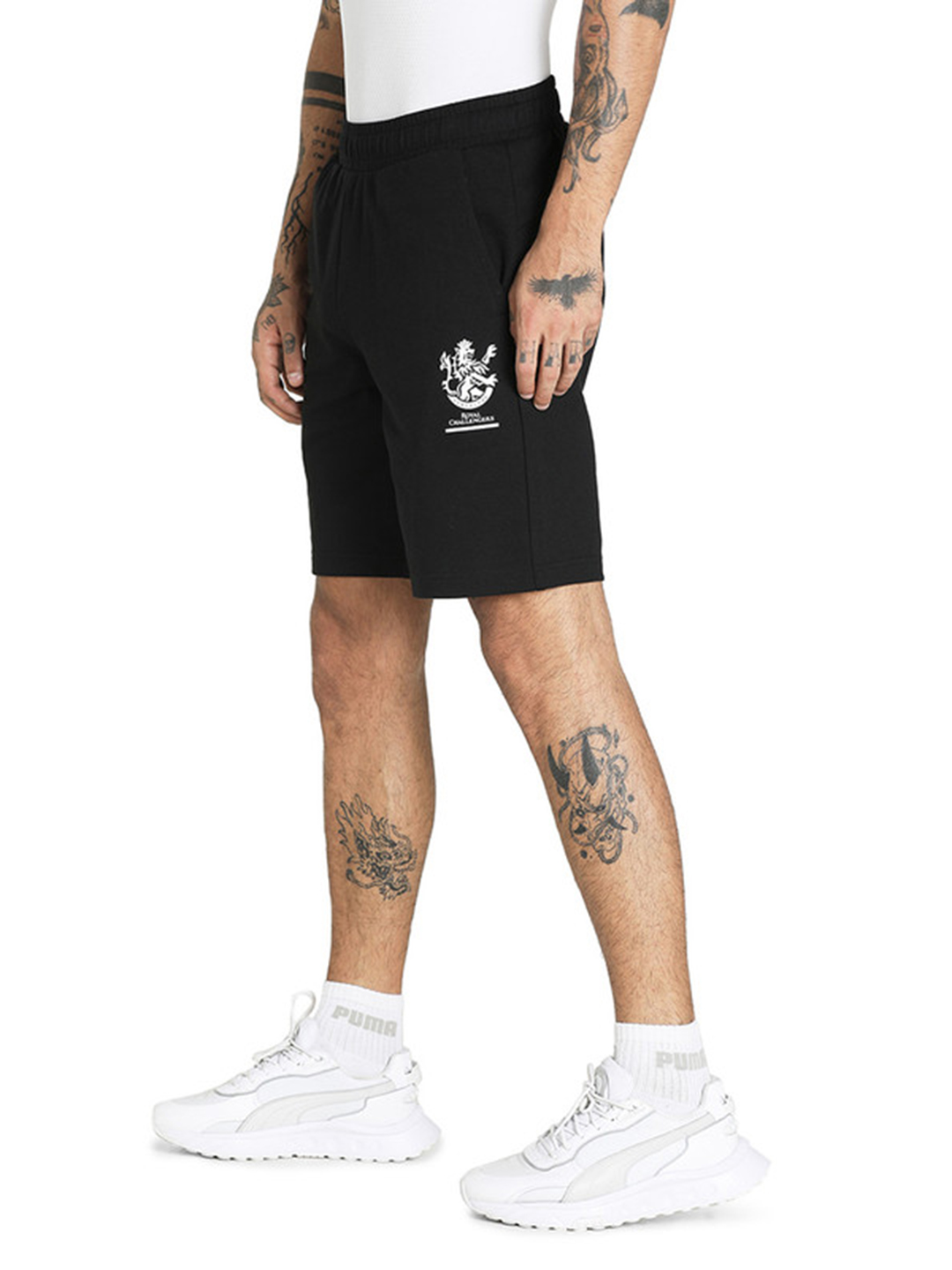 Royal Challengers Bangalore Men Black Graphic Printed Mid-Rise Cotton Sports Shorts (2)
