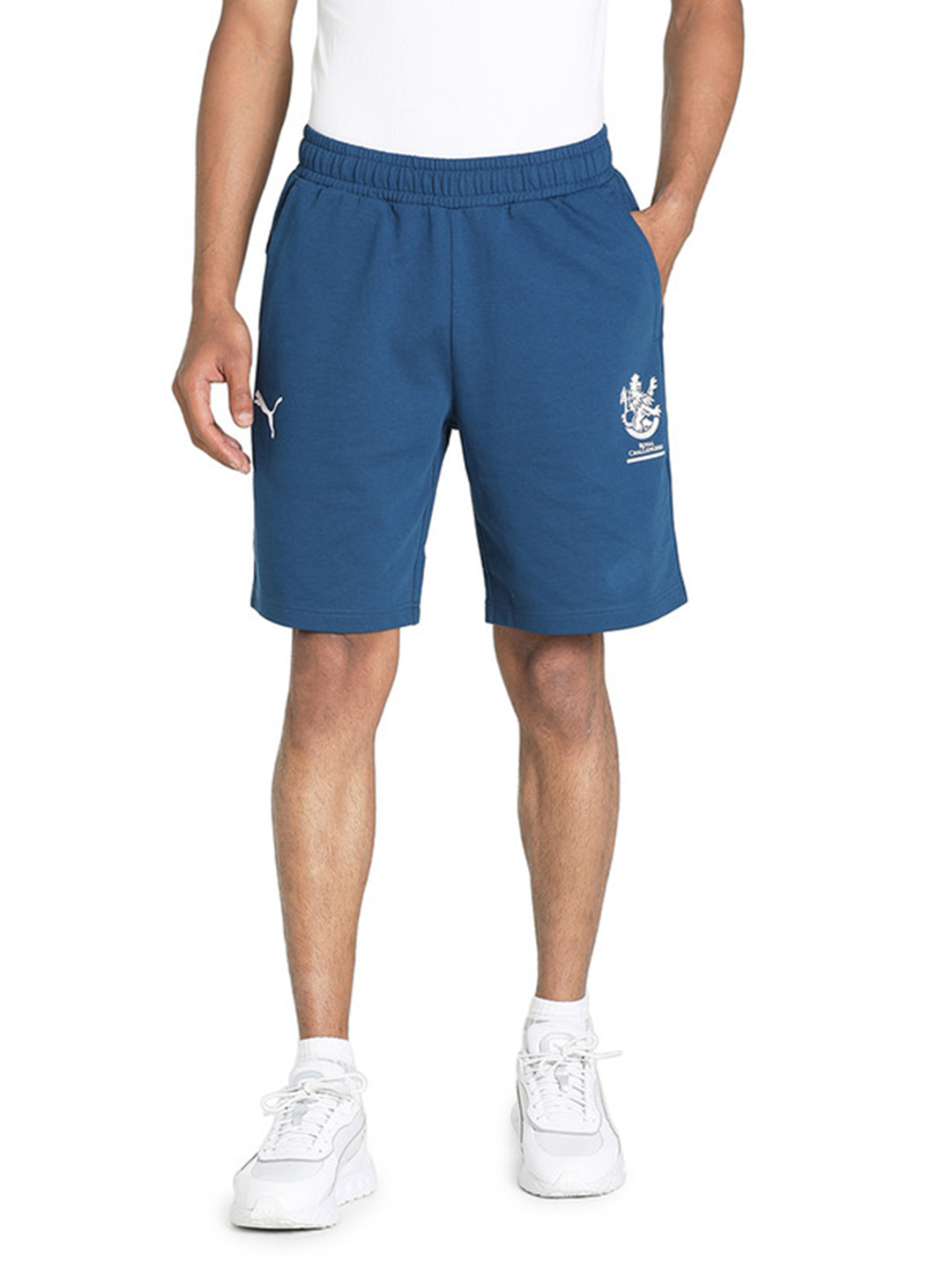 Royal Challengers Bangalore Men Blue Graphic Printed Mid-Rise Cotton Sports Shorts