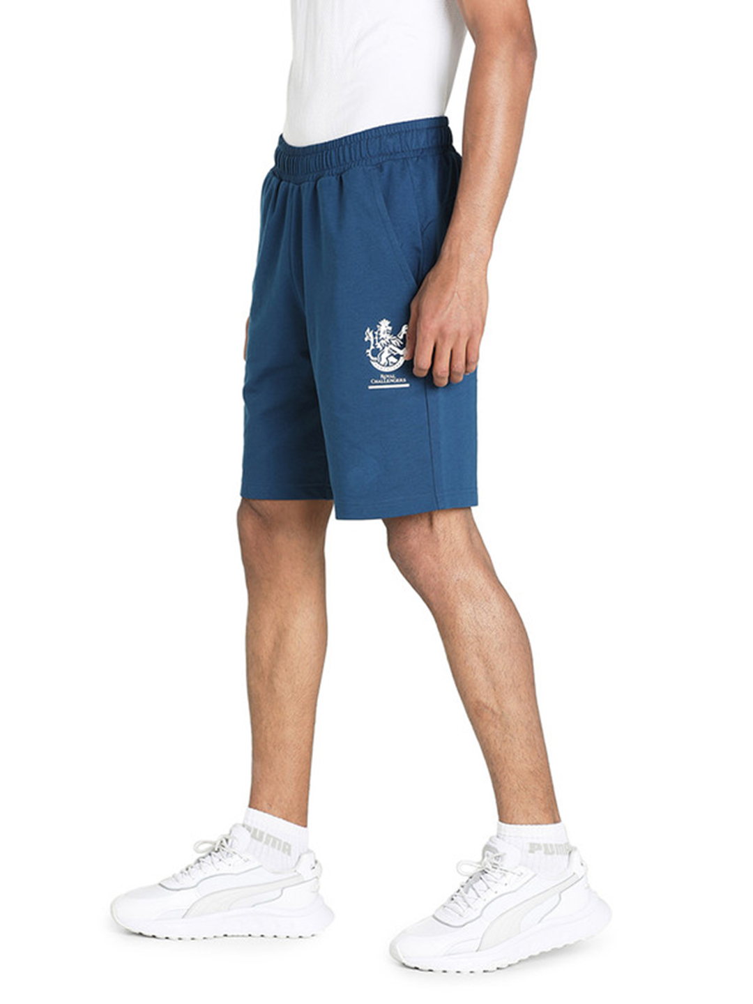 Royal Challengers Bangalore Men Blue Graphic Printed Mid-Rise Cotton Sports Shorts (2)