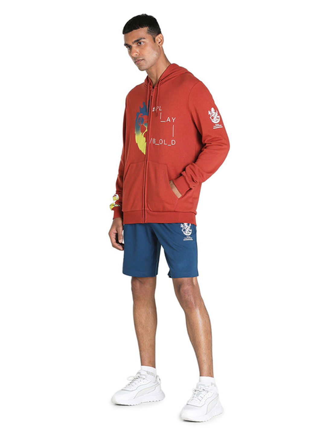 Royal Challengers Bangalore Men Blue Graphic Printed Mid-Rise Cotton Sports Shorts (5)