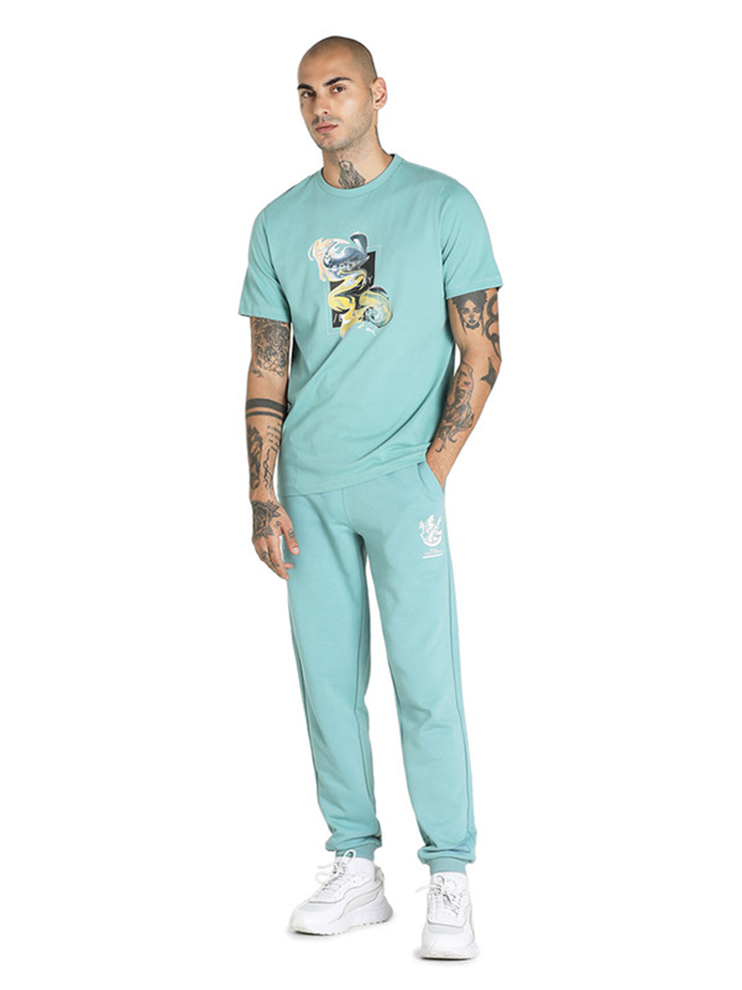 Royal Challengers Bangalore Men Mineral Blue Graphic Printed Mid-Rise Training Regular Fit Joggers (5)