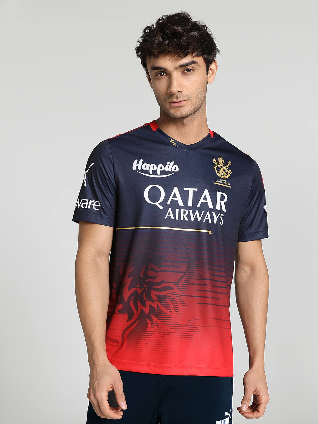 Royal Challengers Bangalore Men Navy Blue and Red Half Sleeves Official 2023 Replica Jersey (1)
