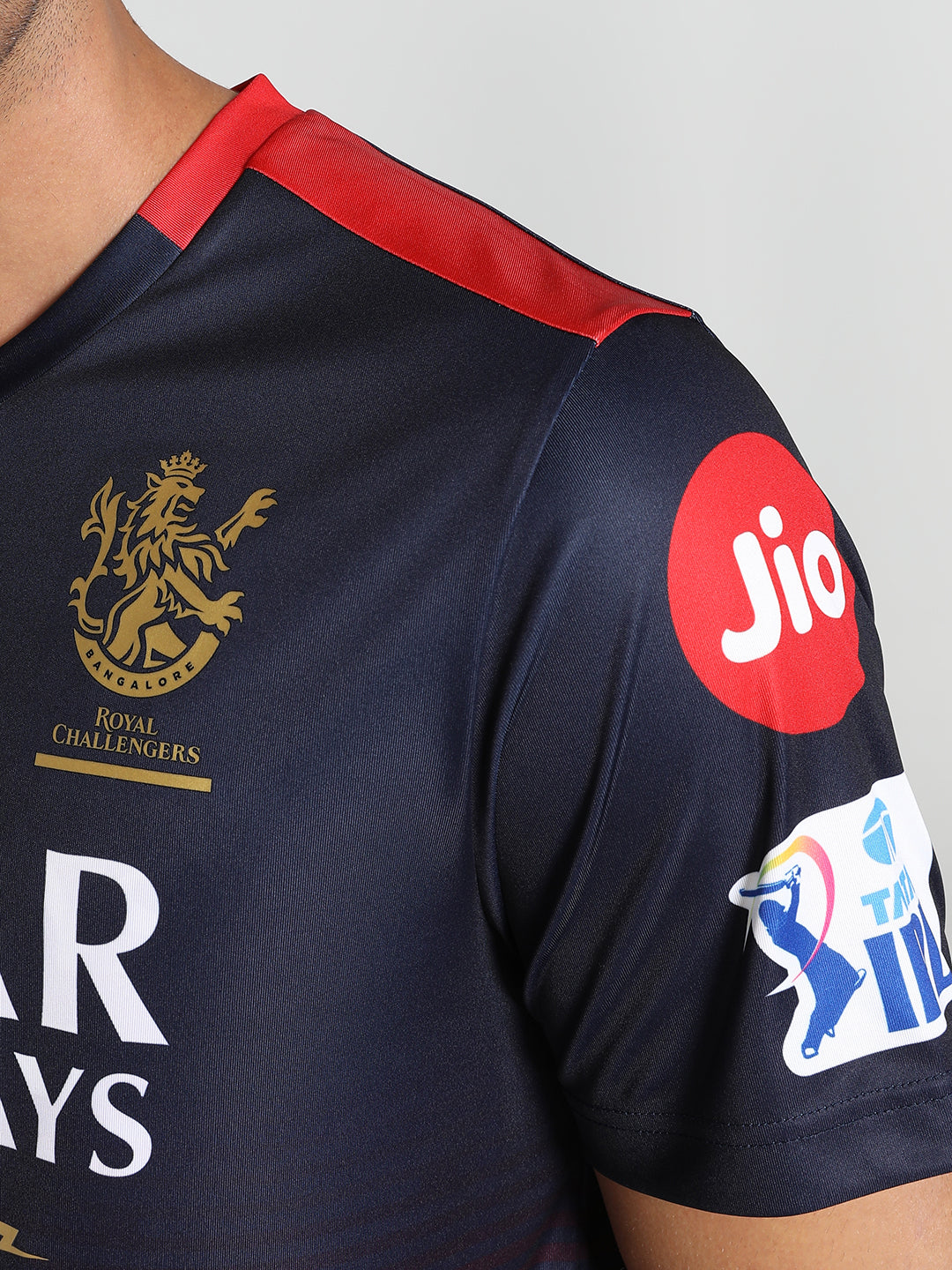 Royal Challengers Bangalore Men Navy Blue and Red Half Sleeves Official 2023 Replica Jersey (5)