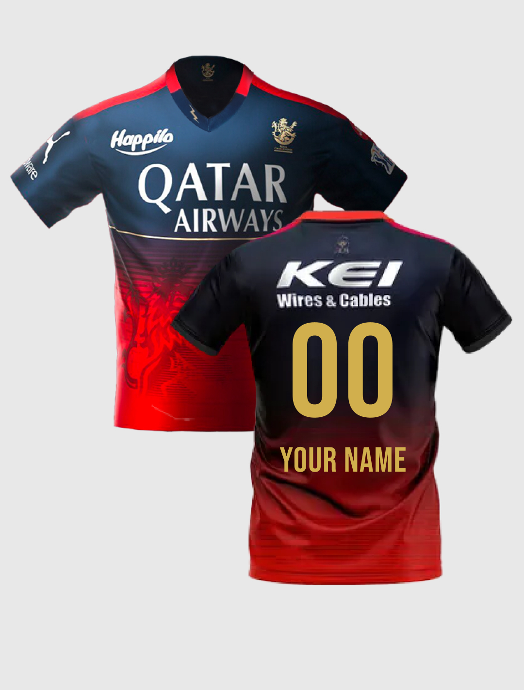 Royal Challengers Bangalore Men Navy Blue and Red Printed Half Sleeves V-Neck Replica Jersey: Customised With Your Name  (2)