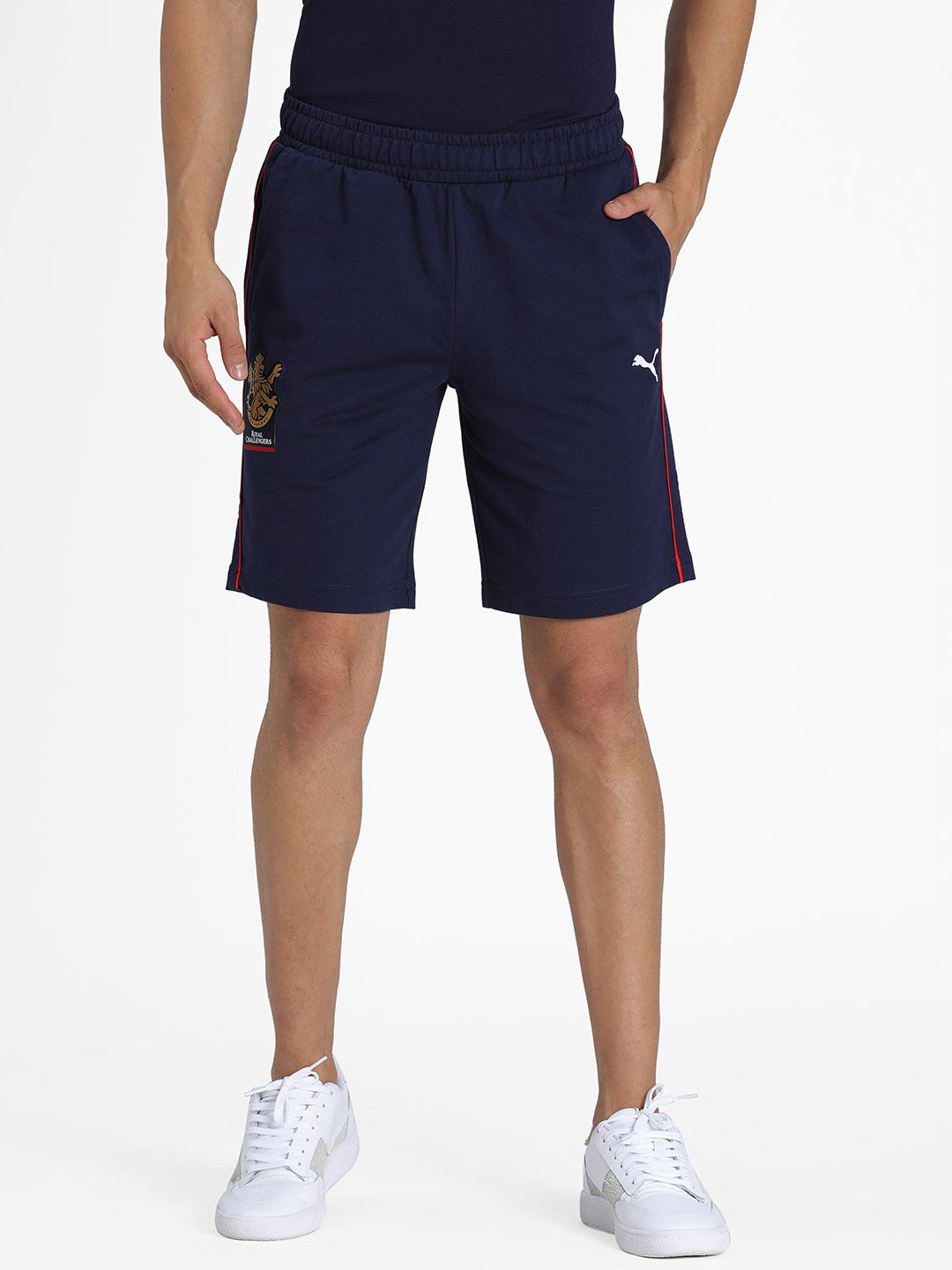 Royal Challengers Bangalore Men Peacot Logo Printed Mid-Rise Cotton Sports Shorts (1)