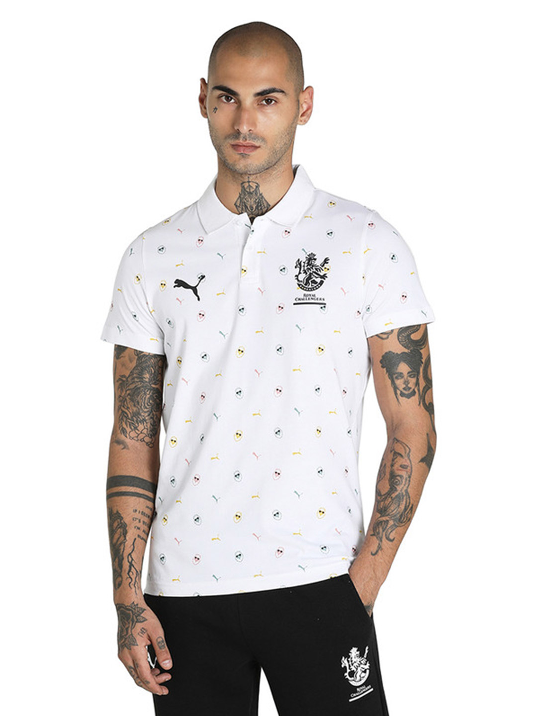 Royal Challengers Bangalore Men White Graphic Printed Half Sleeves Polo Collar T-Shirt (1)