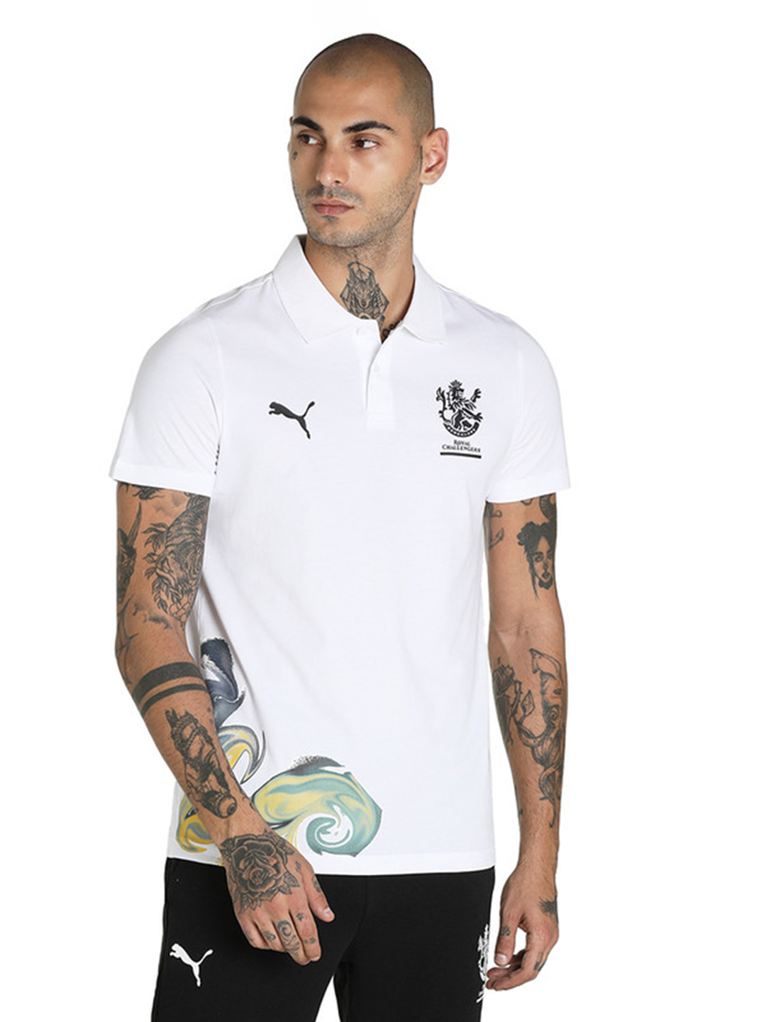 Royal Challengers Bangalore Men White Printed Half Sleeves Polo Collar T-Shirt (1)