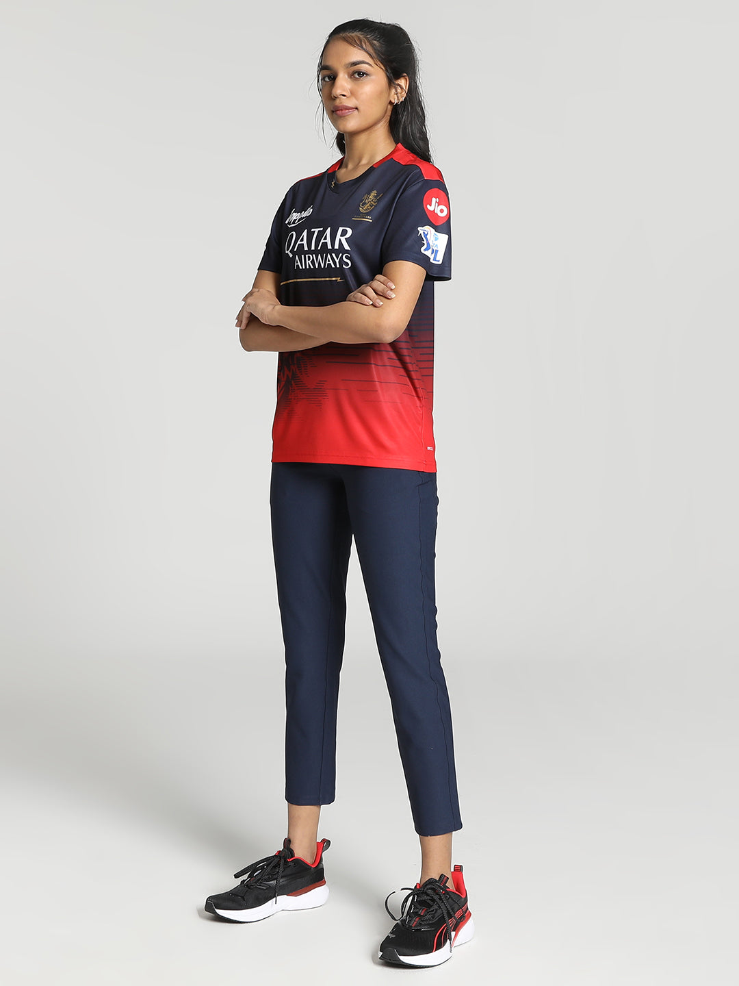 Royal Challengers Bangalore Women Navy Blue and Red Half Sleeves Official 2023 Replica Jersey (5)