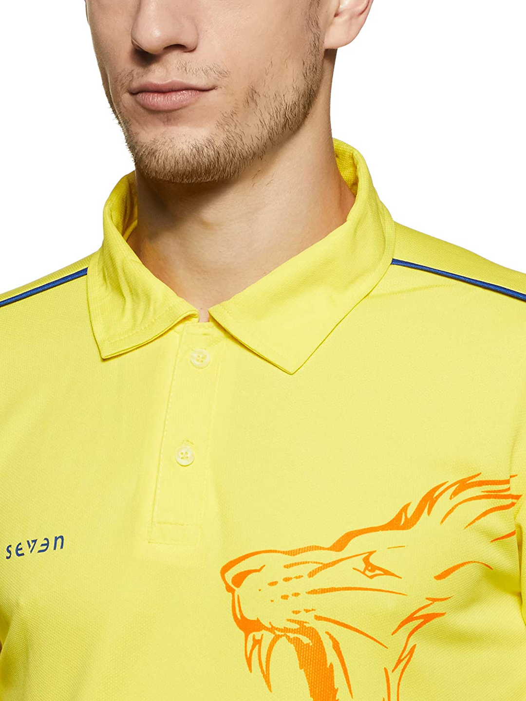 Seven by MS Dhoni Men Yellow Graphic Printed Half Sleeves Polo Collar T-Shirt (4)