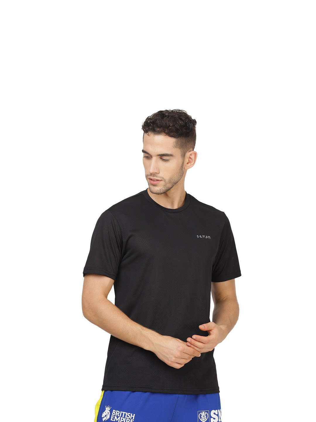 Seven by MS Dhoni Seven by MS Dhoni Black Regular Fit Graphic Mesh T-Shirt (1)