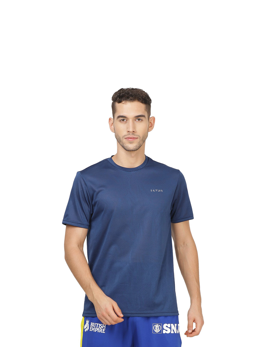 Seven by MS Dhoni Seven by MS Dhoni Dark Blue Regular Fit Graphic Mesh T-Shirt (1)