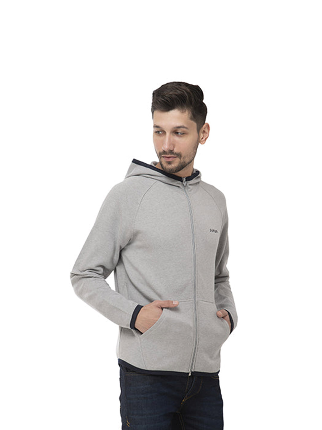 Seven by MS Dhoni Seven by MS Dhoni Grey Regular Fit Hooded Jacket (1)