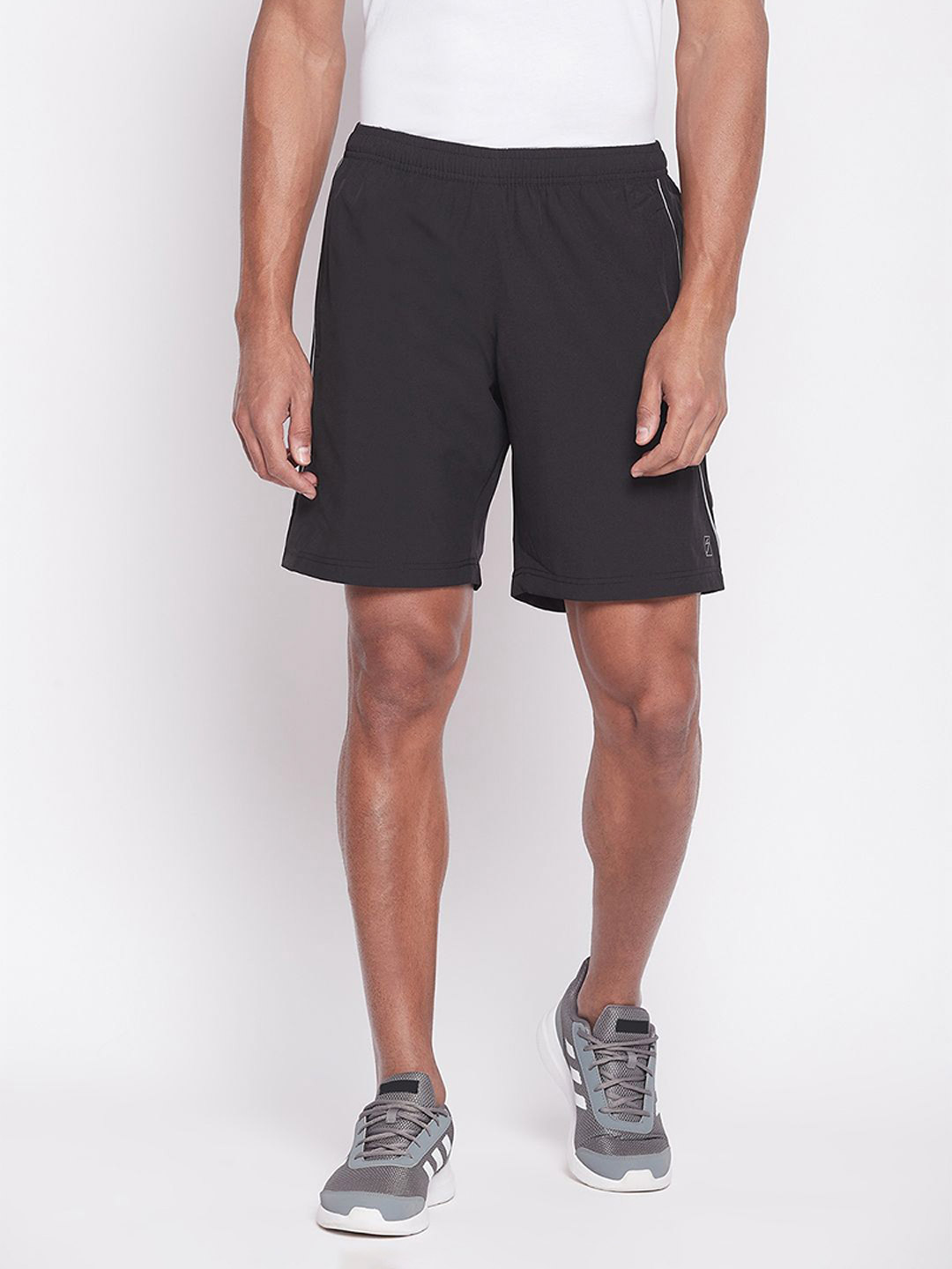 Men Black Printed Polyester Regular Fit Sports Shorts