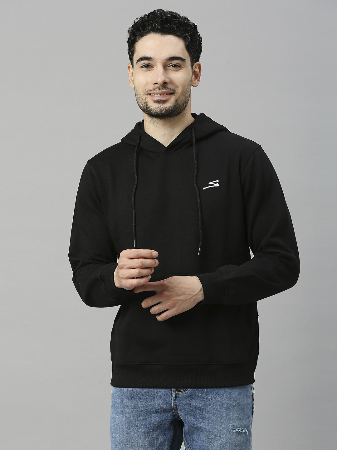 SG Men Black Solid Long Sleeves Hooded Sweatshirts (1)