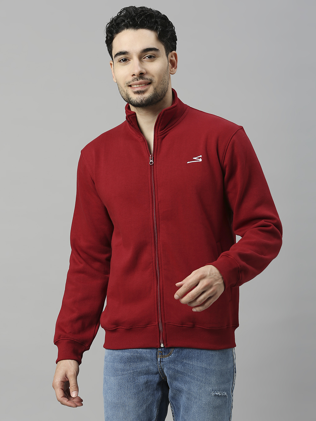 SG Men Burgandy Solid Long Sleeves Round Neck Jackets (1)