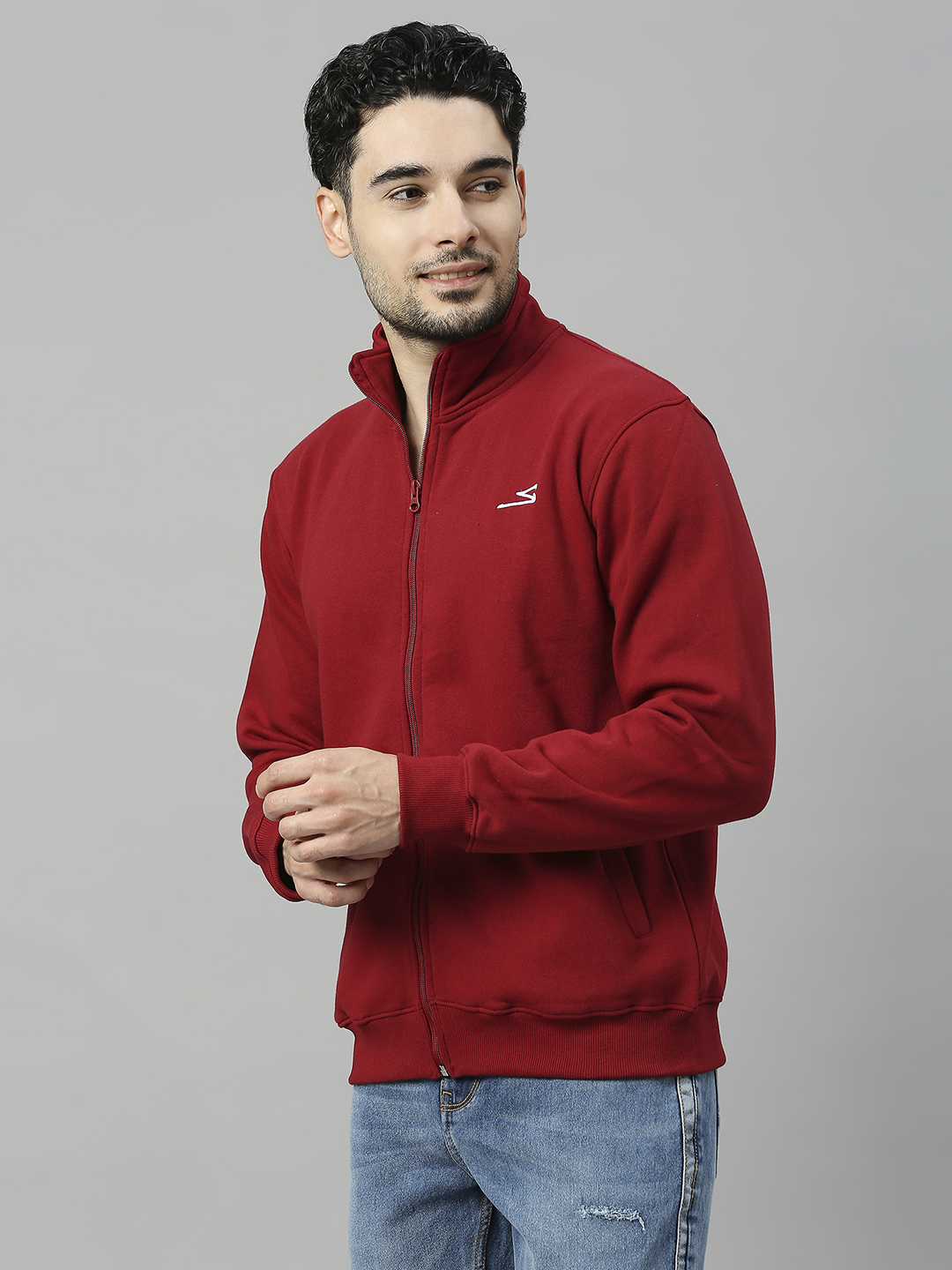 SG Men Burgandy Solid Long Sleeves Round Neck Jackets (3)