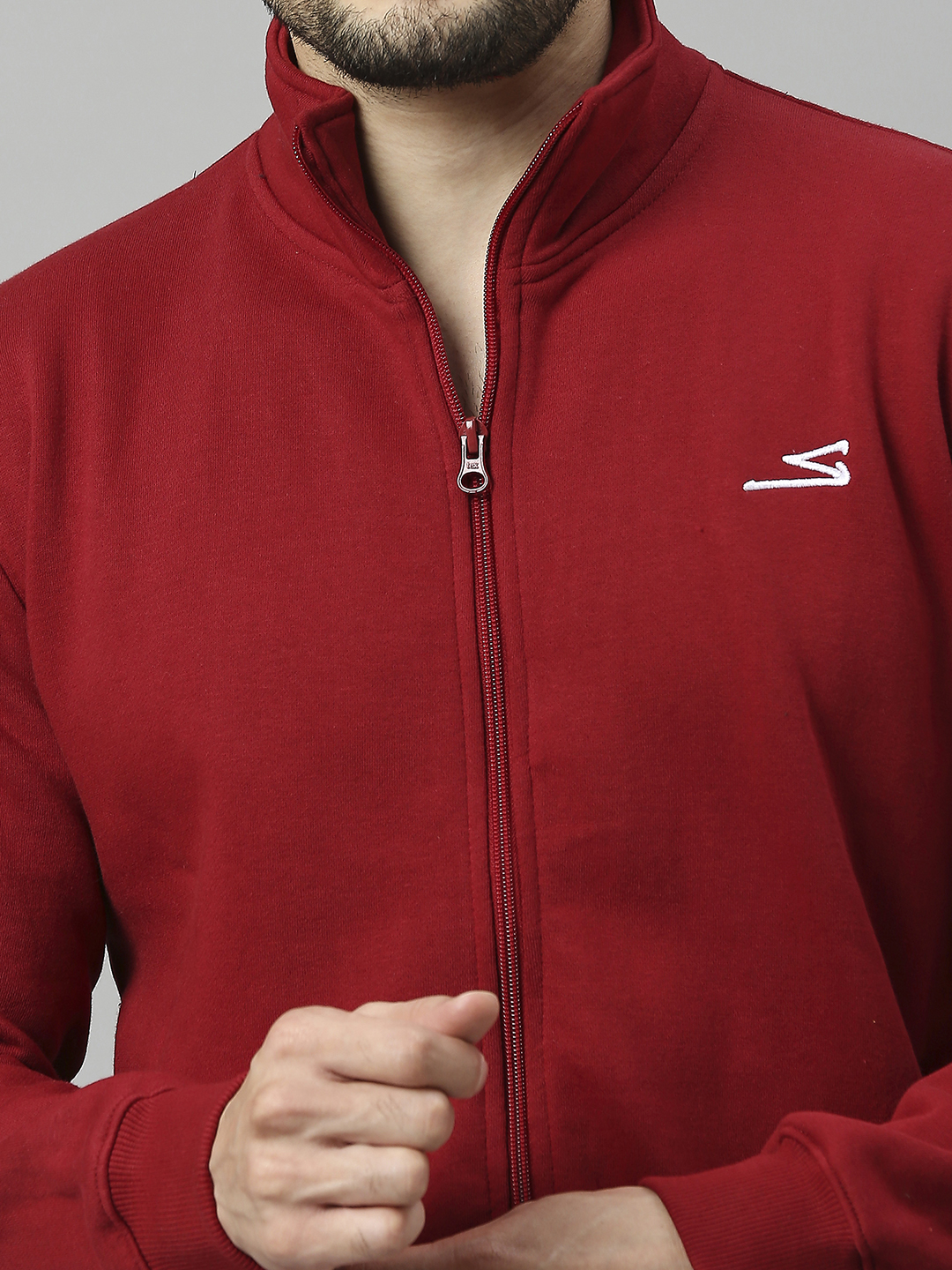 SG Men Burgandy Solid Long Sleeves Round Neck Jackets (6)