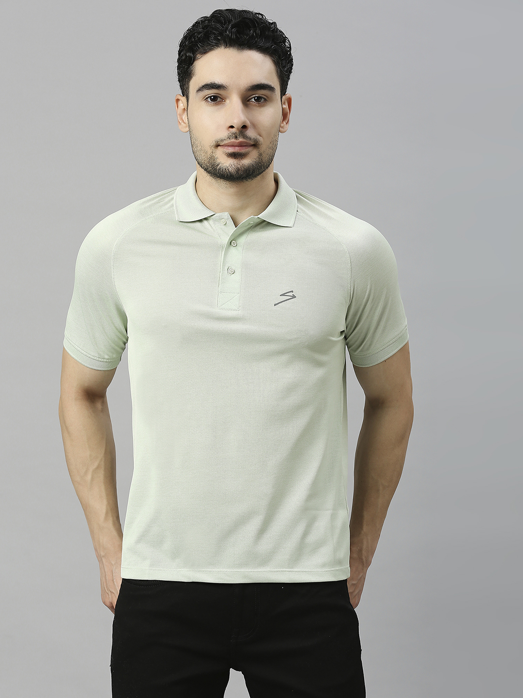 SG Men Celadon Solid Short Sleeves Polo Collar T-Shirts (1)