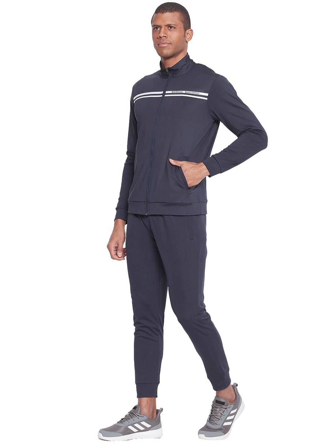 SG Men Classic Blue Solid Long Sleeves Turtle Neck Co-ord Sets (3)