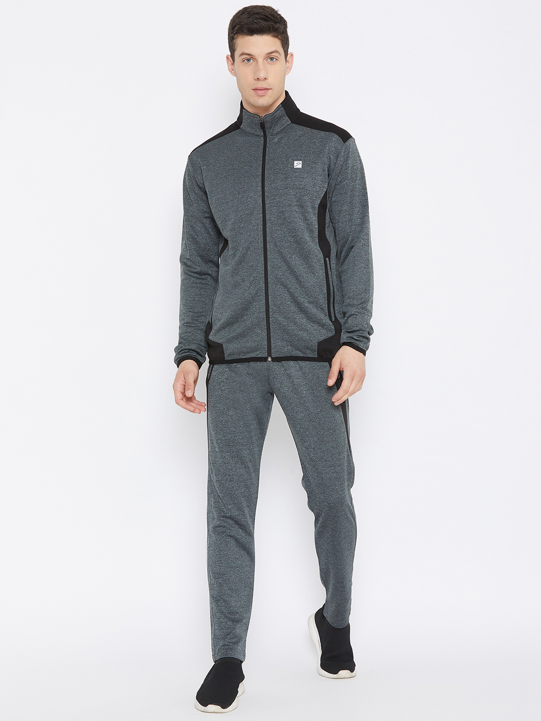 Men Dark Anthra Solid Long Sleeves Round Neck Co-ord Sets