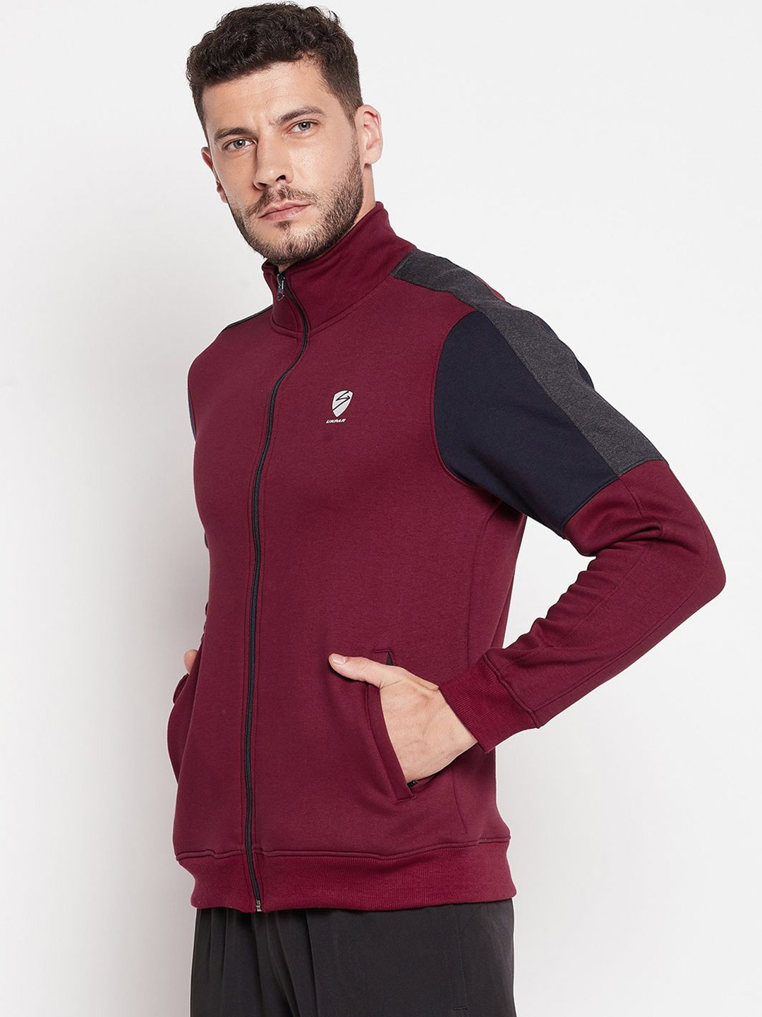 SG Men Dark Cherry Solid Long Sleeves Round Neck Jackets (4)